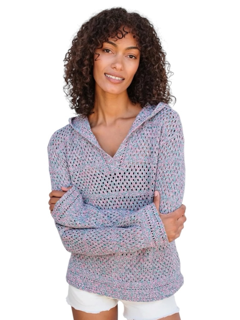 Sundry Knit Pullover Hoodie in Pastel Multicolor